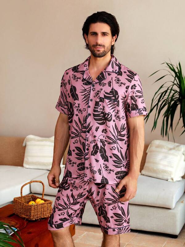 Manfinity ChillVibe Set pentru bărbați cu mâneci scurte și pantaloni scurți cu imprimeu tropical