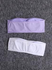 SHEIN 2 件装针织舒适加垫休闲抹胸无钢圈文胸适合青少年女孩 - 淡紫色 - 查看 2