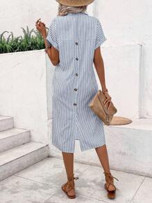 SHEIN LUNE Women's Striped Printed Simple Daily Short Sleeve Dress