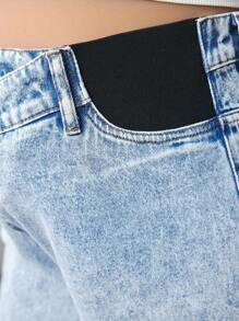SHEIN Jeans anchos de embarazo con cintura asimétrica, bajo dividido y pernera ancha para mamá en otoño