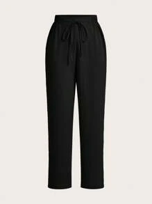 SHEIN Frenchy 休闲松紧腰亚麻长裤，透气，舒适，适合日常穿着、度假和通勤