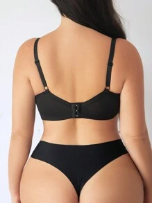 Plus Size Women's Hollow Out Solid Color Bra With Underwire, 1pc