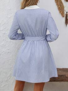 Chiquease Women's Spring/Summer Casual Color Blocked Striped Button Front Shirt Dress - Multicolor - View 2