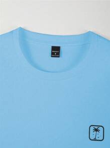 Claim Dot Men's Summer Print Round Neck Short Sleeve Casual T-Shirt Summer Streetwear T-Shirt Men Drop Shoulder Tee,Streetwear,Boyfriend Gifts, Back To School,Graphic Tees,Back To School - Baby Blue - View 5