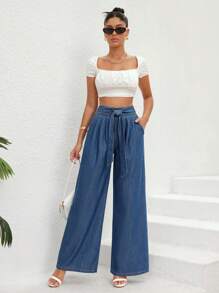 SHEIN Essnce High Waist Belted Wide Leg Jeans