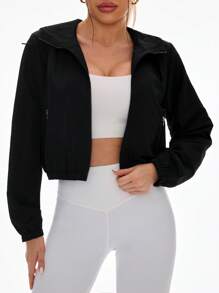 Easithlete Hooded Zipper Athletic Jacket With Side Pockets - Black - View 5