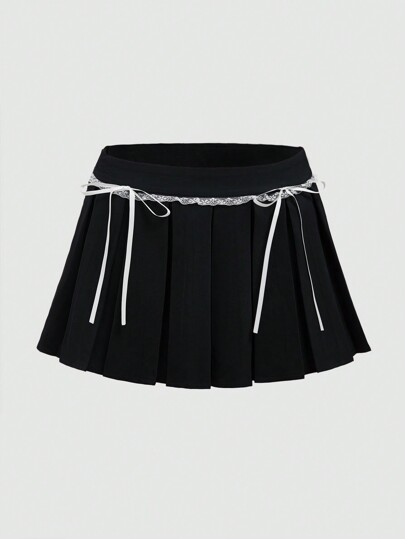 Jupe courte et plissée Kawaii avec ourlet en dentelle, nœud en ruban et design inspiré de la danse ballet pour femmes, parfait pour la rentrée scolaire et la vie sur le campus