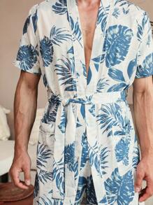 Manfinity Underwear&Sleepwear Basics Men's Random Print Simple Daily Short Sleeve Shorts, Loungewear - Baby Blue - View 4