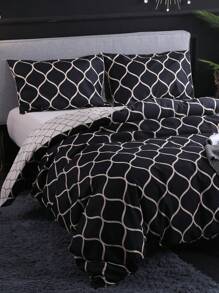 Geometric Pattern Bedding Set Without Filler - Black - View 1