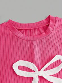 Einfaches Tageskleid mit Schleifendekoration für Tween-Mädchen - Heißes Pink - Übersicht 3