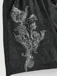 ROMWE Grunge Punk 女式復古荊棘十字印花鑲嵌破洞牛仔短褲，適用於夏季 - 黑色 - 查看 4