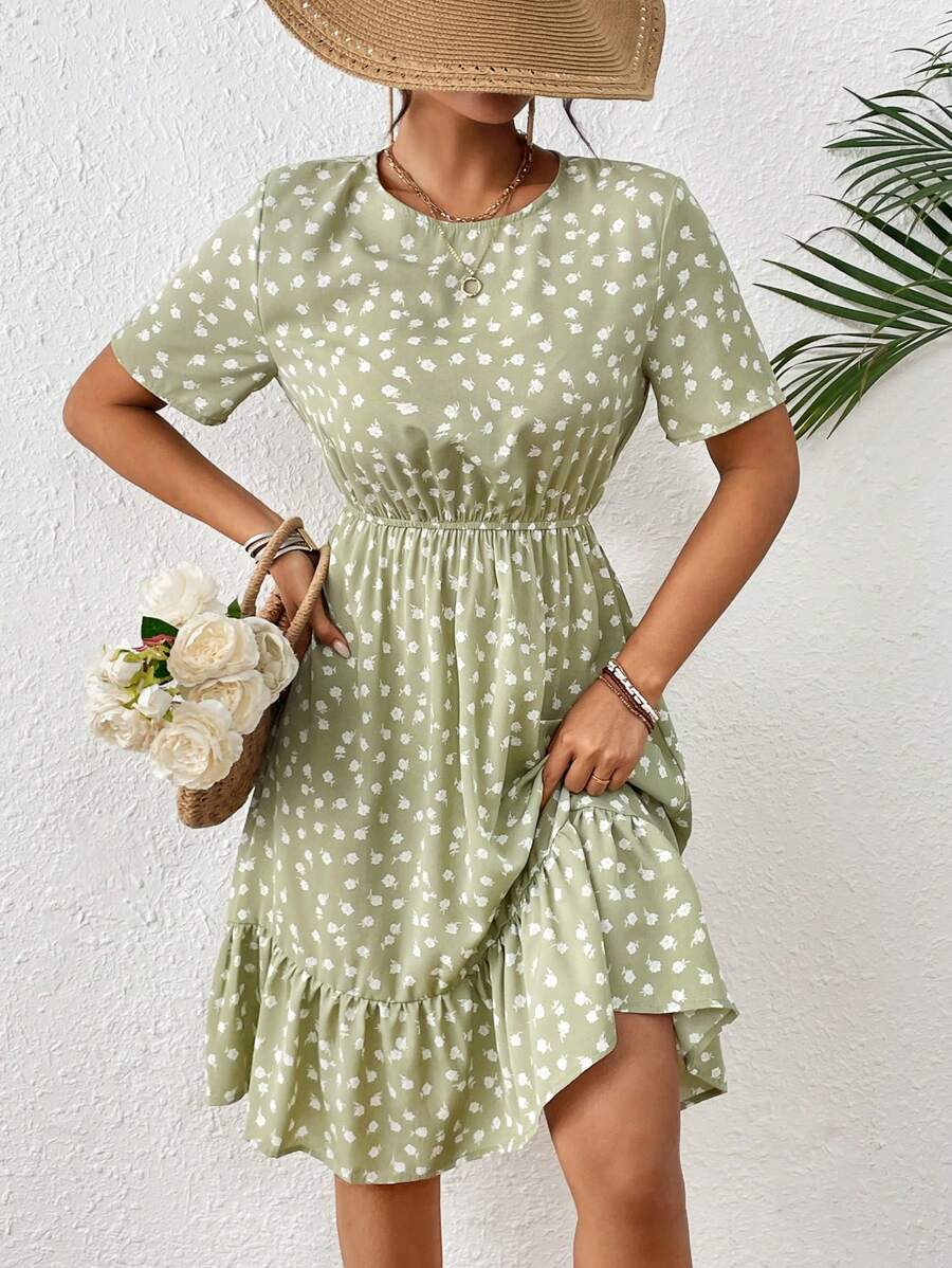 Breezaya 小碎花荷葉邊連衣裙