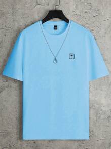 Claim Dot Men's Summer Print Round Neck Short Sleeve Casual T-Shirt Summer Streetwear T-Shirt Men Drop Shoulder Tee,Streetwear,Boyfriend Gifts, Back To School,Graphic Tees,Back To School - Baby Blue - View 4