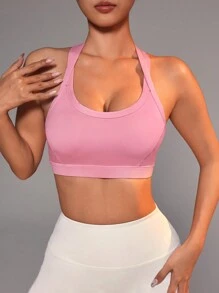 Easithlete Back Cross Yoga Basic Sports Bra - Pink - View 6
