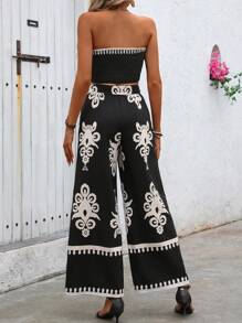 INAWLY Bộ áo quây và quần ống rộng ngày lễ phong cách Bohemian dành cho nữ - màu đen - Xem 2