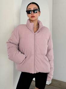 DAZY Women's Winter Casual Solid Color Stand Collar Padded Coat ,Winter Women Clothes,Winter Coat Women