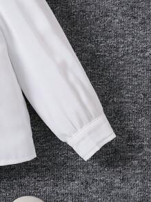 SHEIN 年輕女孩1件白色荷葉邊泡泡袖襯衫，返校季、大學風格、日常穿著 - 白色 - 查看 5