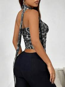 SHEIN EZwear Leopard Print Draped Strapless Ruched Women's Tube Top And Scarf