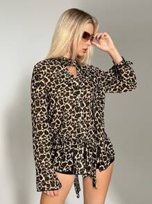 EgrlEra 春夏季時尚雪紡豹紋長袖襯衫 - 棕色 - 查看 6