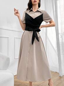 Seusyu Vestido árabe sencillo con bloques de color para uso diario para mujeres - Multicolor - Ver 4