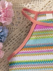 SHEIN 年轻女孩夏季彩虹编织吊带背心，适合日常穿着、节日和假期 - 彩色 - 查看 6