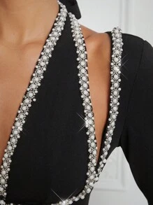 Hauture Váy nữ có cổ dây và viền ngọc trai - màu đen - Xem 4