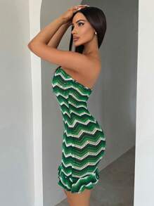 SHEIN SXY Green Crocheted Mini Tube Dress Beach Vacation Women Clothes Boho Women Clothing