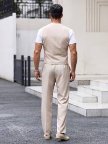 Manfinity VCAY Men's 3pcs Woven Casual Suit Jacket Set For Spring And Autumn - Apricot - View 8