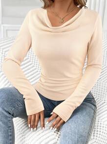 Ladies' Solid Color Simple Daily Long Sleeve Top