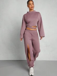Denimoi Cut Out Sweatshirt & Jogger Pants Two Pieces Set
