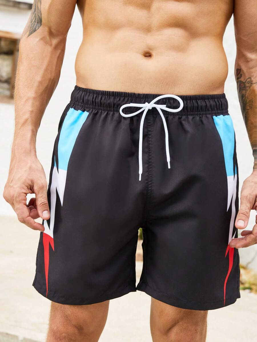 Surfspeed Men's Simple Printed Drawstring Beach Shorts Swim Trunks - Black - View 1