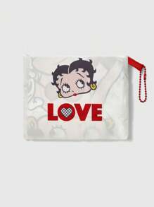 Betty Boop | ROMWE Cartoon Character Printed Sweet And Lovely Storage Bag, Large Capacity Foldable Shopping Tote Bag With Coin Purse - White - View 10