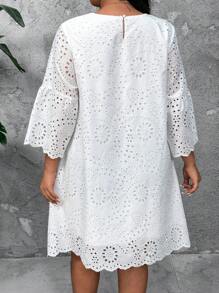 SHEIN LUNE Cộng thêm dây giày thêu tay áo có viền sò điệp - trắng - Xem 2