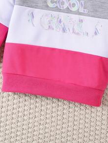 Baby Girl Casual Sports Tracksuit, Round Neck Knitted Printed Long Sleeve Top And Loose Straight Leg Pants, Spring & Autumn - Grey - View 3