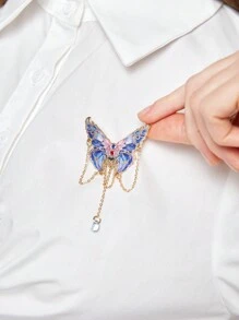 ROMWE J-Fashion Butterfly Brooch, Premium Suit Accessory, Pin To Avoid Clothing Slips - Blue - View 2
