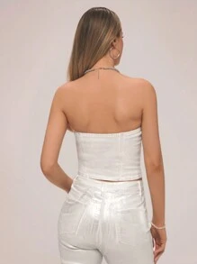 Forever 21 夏季時尚金屬外觀前扣丹寧頂部 - 白色 - 查看 3