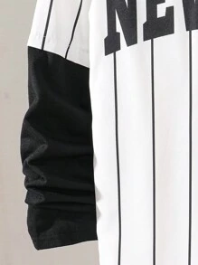 Camisas ajustadas para niño preadolescente, camisas abotonadas, sudaderas, camisetas de fútbol, camisas con cuello para vuelta al colegio, camisas estampadas asequibles de 2 en 1 con rayas y letras, aptas para commuting, colegio, casual diario, universidad, deportes, otoño e invierno - Blanco y Negro - Ver 4
