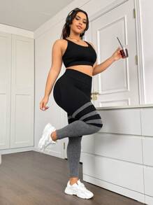 Easithlete Leggings de yoga de talla grande para mujer con cintura alta y rayas para uso diario - Negro - Ver 2