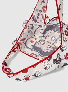 Betty Boop | ROMWE Cartoon Character Printed Sweet And Lovely Storage Bag, Large Capacity Foldable Shopping Tote Bag With Coin Purse - White - View 12