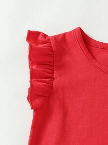 SHEIN 3pcs Baby Girls' Leisure Solid Color & Heart Print Cap Sleeve Tops - Multicolor - View 6