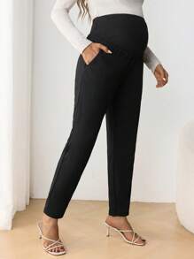 SHEIN Maternity Casual Adjustable High Waist Belly Support Tapered Pants With Side Pockets