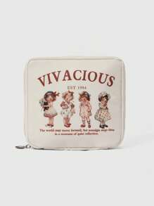 ROMWE Kawaii 時尚卡通復古女孩厚款便攜式化妝包，大容量小正方形包442464 - 彩色 - 查看 1