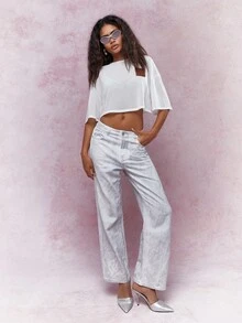 MISSGUIDED 品牌皮革贴片透明落肩超大短款 T 恤 - 白色 - 查看 4