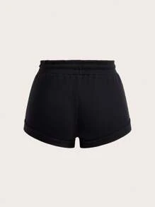 SHEIN BASICS Casual Solid Color Knitted High Waist Ultra-Short Women's Shorts - Navy Blue - View 2