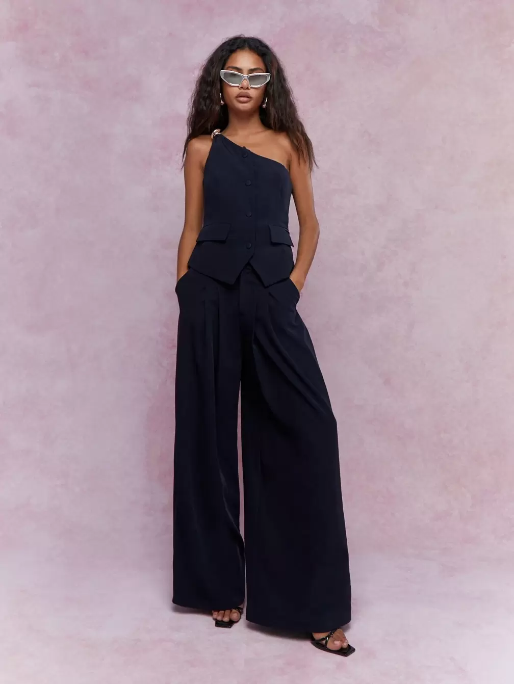 MISSGUIDED Metal Detail Asymmetric Vest Pants Suit Set｜MISSGUIDED