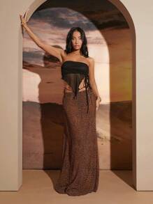 Hauture Leopard Print Side Strings Maxi Skirt Vacation Outfits - Multicolor - View 6