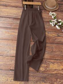 EMERY ROSE Women's White Linen Pocketed Casual Spring/Summer Long Pants Fall Cloth For Women - Coffee Brown - View 2