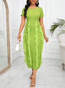 SHEIN Lady Teacher Dress Birthday Outfit Homecoming Dresses Olive Green   Summer Dress   Prom Dress  Women Dresses - Green - View 1