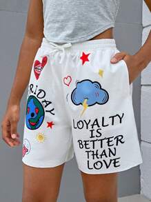 SHEIN Tween Girls' Casual Street Style Knitted Print Boxer Shorts - White - View 6