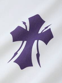 Manfinity Homme 男士夏季十字印花圆领短袖 T 恤和抽绳腰长裤休闲装，男友礼物 - 白色 - 查看 6